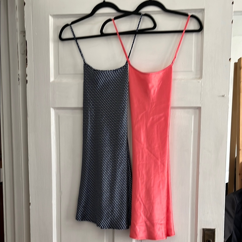 Slip Dress Duo - Navy Polka Dot & Neon Pink
